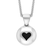 Sterling Silver Whitby Jet Heart Disk Necklace, P3643.
