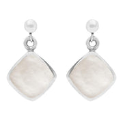 Sterling Silver Mother of Pearl Cushion Drop Earrings. E227. 