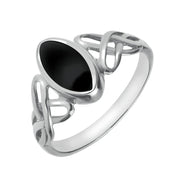 18ct White Gold Whitby Jet Marquise Celtic Ring R462