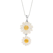Sterling Silver and Yellow Gold White Mother Of Pearl Tuberose Twin Daisy Necklace, P2917.
