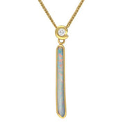 18ct Yellow Gold Opal Diamond Long Unique Organic Necklace, UPOP333.