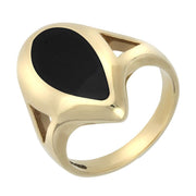 00003725 C W Sellors 9ct Yellow Gold And Whitby Jet Freeform Pear Shape Ring. R228