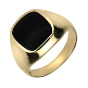 00009717 C W Sellors 9ct Yellow Gold Whitby Jet Large Cushion Signet Ring. R180.
