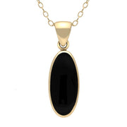 00032427 C W Sellors 9ct Yellow Gold Whitby Jet Long Oval Necklace. P169.