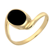 00003621 C W Sellors 9ct Yellow Gold Whitby Jet Oval Twist Shank Ring. R072.