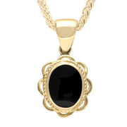 00032088 C W Sellors 9ct Yellow Gold Whitby Jet Rope Oval Frill Necklace, P007