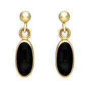 00071803 C W Sellors 9ct Yellow Gold Whitby Jet Small Long Oval Drop Earrings, E287.