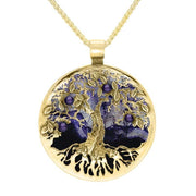 9ct Yellow Gold Blue John Large Round Tree Of Life Necklace