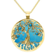 9ct Yellow Gold Turquoise Large Round Tree Of Life Necklace P3353