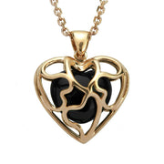 00032564 C W Sellors 9ct Yellow Gold Whitby Jet Heart In Cage Necklace. P1961