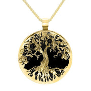 00179354 C W Sellors 9ct Yellow Gold Whitby Jet Large Round Tree Of Life Necklace, P3353.