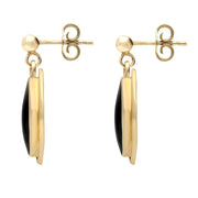 00071765 C W Sellors 9ct Yellow Gold Whitby Jet Ribbed Oval Drop Earrings, E205.