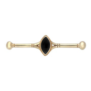 00021769 C W Sellors 9ct Yellow Gold Whitby Jet Rope Edge Bar Brooch, M048.