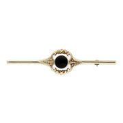 00021776 C W Sellors 9ct Yellow Gold  Whitby Jet Round Bar Brooch, M050.