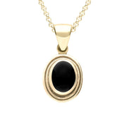 00032594 C W Sellors 9ct Yellow Gold Whitby Jet Ribbed Small Oval Necklace, P243.