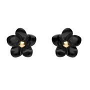 00105064 C W Sellors 9ct Yellow Gold and Whitby Jet Small Flower Stud Earrings. E1324
