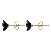 00105064 C W Sellors 9ct Yellow Gold and Whitby Jet Small Flower Stud Earrings. E1324