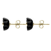 00131940 C W Sellors 9ct Yellow Gold and Whitby Jet Tiny Petal Stud Earrings, E1326.