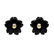 00131940 C W Sellors 9ct Yellow Gold and Whitby Jet Tiny Petal Stud Earrings, E1326. 