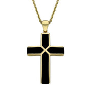 Whitby Jet Pendant Cross Large 9 ct Yellow Gold