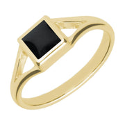 18ct Yellow Gold Whitby Jet Square Split Shoulder Ring R063