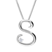 Love Letters 18ct White Gold 0.10ct Diamond Initial S Necklace