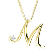 Love Letters 18ct Yellow Gold 0.10ct Diamond Initial M Necklace