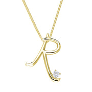 Love Letters 18ct Yellow Gold 0.10ct Diamond Initial R Necklace