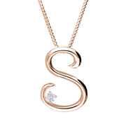 Love Letters 9ct Rose Gold 0.10ct Diamond Initial S Necklace