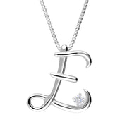 Love Letters 9ct White Gold 0.10ct Diamond Initial E Necklace