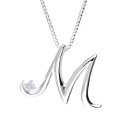 Love Letters 9ct White Gold 0.10ct Diamond Initial M Necklace