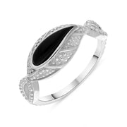 Sterling Silver Whitby Jet Marquise Beaded Edge Ring, R1159.