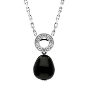 00027352 18ct White Gold Whitby Jet Diamond Bead Pave Set Open Round Top Necklace, PUNQ0000259
