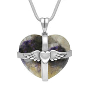 Sterling Silver Blue John Large Winged Cross Heart Necklace. P1857.