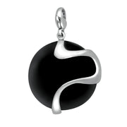 Silver Whitby Jet Wavy Disc Large Charm. G577.
