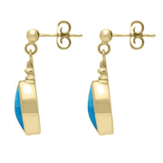 00072558 9ct Yellow Gold Turquoise Oval Bottle Top Drop Earrings, E056