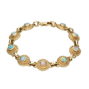 00084266 C W Sellors 9ct Yellow Gold Opal Nine Stone Round Rope Edge Bracelet, B232