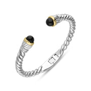 00090410 Sterling Silver Whitby Jet Bead Hinged Torc Twist Bangle, B738