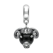 00111367 C W Sellors Sterling Silver Whitby Jet Great Yorkshire Show Rams Head Tube Charm. G722