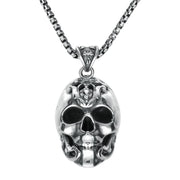 00114059 C W Sellors Sterling Silver Large Skull With Fancy Armour Necklace, PUNQ0003821