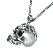 00114059 C W Sellors Sterling Silver Large Skull With Fancy Armour Necklace, PUNQ0003821 side view