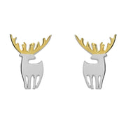 Sterling Silver Yellow Gold Reindeer Silhouette Earrings. E2228.