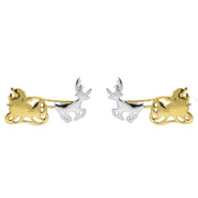 00141581 Sterling Silver Yellow Gold Santa's Sleigh Stud Earrings, E2229.