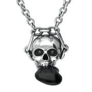 00143996 C W Sellors Sterling Silver Whitby Jet Skull Biting Heart Necklace, NUNQ0001245