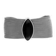 00146033 Sterling Silver Stainless Steel Whitby Jet Unique Marquise Mesh Bracelet, BUNQ0000978
