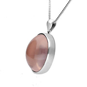 00152473 Sterling Silver Rose Quartz Alice In Wonderland Domed Small Oval Clock Face Necklace, PUNQ0006122. 