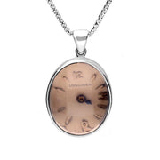 00152473 Sterling Silver Rose Quartz Alice In Wonderland Domed Small Oval Clock Face Necklace, PUNQ0006122. 