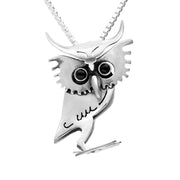 00159720 C W Sellors Sterling Silver Whitby Jet Small Three Dimensional Owl Necklace, P3303C.