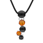 00161499 C W Sellors Silver Whitby Jet Amber Five Stone Graduated Cascade Necklace, N1035.