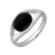 00161661 C W Sellors Sterling Silver Whitby Jet Oval Eye Ring, R1145
